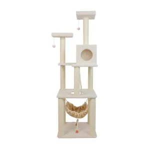 Real Wood B7301 Classic Ivory Cat Tree, 4 Levels With Rope