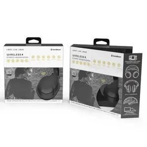  Black Bluetooth Headphone with black soft comfort padding & Chrome Silver Buttons with compact folding design