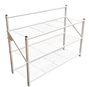 House 2 Home 27" Wide Foldable Metal Shelf / Shoe Rack, Powder Coated White Paint & 3 Tiers