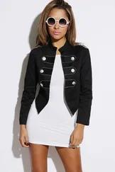 Black Bejeweled Military Style Blazer Jacket