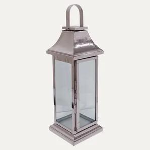 Silver Metal Frame and Glass Candle Holder Lantern - Medium