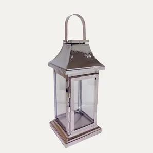 Silver Metal Frame and Glass Candle Holder Lantern 