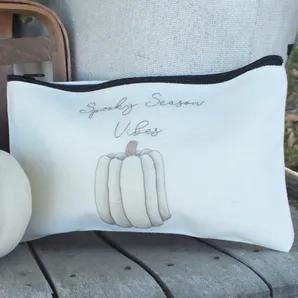 Distressed White Pumpkin Zipper Pouch