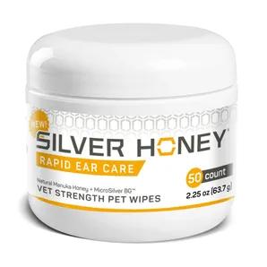 Absorbine Pet - Silver Honey Rapid Ear Care Vet Strength Pet Wipes, 50ct, Manuka Honey & MicroSilver BG