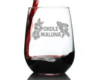 Cheers Hawaiian Okole Maluna Stemless Wine Glass Hawaii Gift