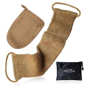 Natural Back Scrubber for Shower for Men and Women Set of 2 Hemp Exfoliating Body Scrubbers Long Back Washer Sleeve & Bath Scrub Mitten for Deep Clean