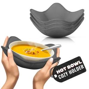 4 Pcs Microwave Bowl Holders for Hot Food 7.5  Gray Microwave Bowl Cozy Holders for Safe & Easy Handling of Hot Bowls Saucers & Cups Machine Washable