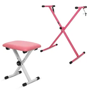 Keyboard Stand Piano Bench Combo Adjustable Key Board Stands 2" Padded Musician Chair Set