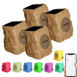 Rock Speaker Outdoor Waterproof Bluetooth Garden Speakers Solar & USB Charging RGB Colors for Patio Pool & Home
