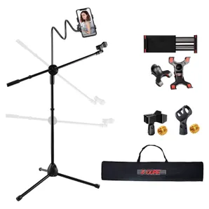 Tripod Mic Stand w Phone Holder Height Adjustable Microphone Mount Stands