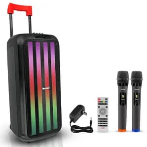 Bluetooth Party Speaker 8 inch PA RGB Partybox Karaoke Machine + 2 Wireless Mic