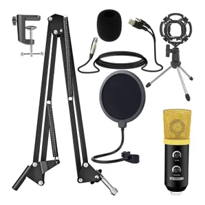 Recording Microphone Podcast Bundle Professional Condenser Cardioid Mic Kit w Boom Arm