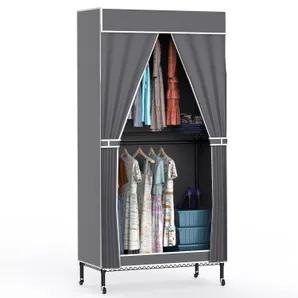 2 Tier Clothing Rack With Cover Portable Wardrobe 