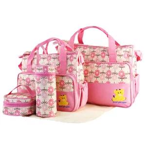 5PCS Baby Nappy Diaper Bags Set Mummy Diaper Shoulder Bags 