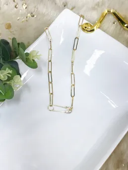 Paperclip Chain & Pave Pin Necklace 