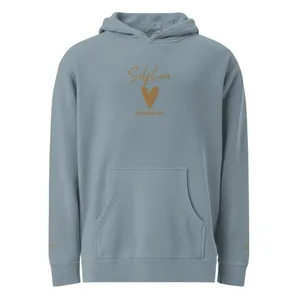 Self Love Unisex pigment-dyed hoodie with Old Gold Embroidery