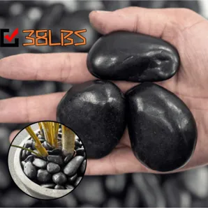 38‑LBS Black Polished River Rocks, 2‑3 Inch Natural Decorative Pebbles for Landscaping, Garden, Plant Pot Toppers, Aquarium & Vase Fillers