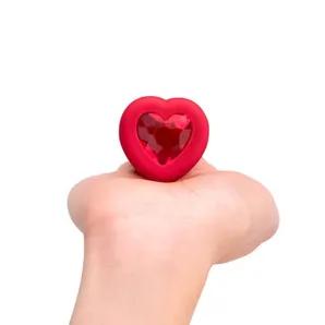 B VIBE VIBRATING HEART SHAPED JEWEL PLUG M/L RED (NET) 