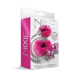 NIXIE METAL PLUG & FURRY CUFF SET PINK METALLIC 