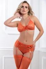 3PC LACE UP BRA HI WAIST PANTY & STOCKING DARING TANGY O/S 