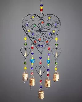 Beaded Heart Colored Glass Chime  Home Decor  Hanging Gift