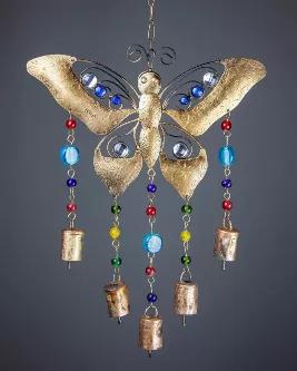 Butterfly Chime Colored Glass Brass Bells