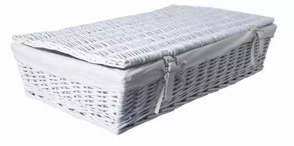 White Under Bed Willow Storage Container with Lid, Cloth Liner and Closure Straps