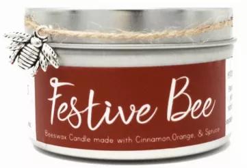 Beeswax Candle - Festive Bee (with Cinnamon, Orange & Spruce)