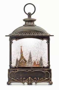 Snow Globe Lantern with Church 12"H Plastic 6 Hr Timer 3 AA Batteries, Not Included or USB Cord Included