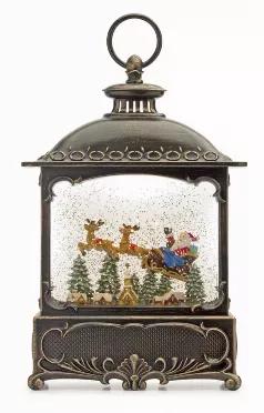 Snow Globe Lantern with Santa 12"H Plastic 6 Hr Timer 3 AA Batteries, Not Included or USB Cord Included