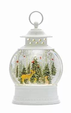 Snow Globe Lantern with Deer 11.5"H Plastic 6 Hr Timer 3 AA Batteries, Not Included or USB Cord Included