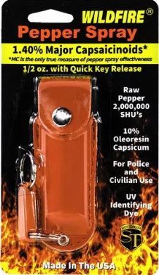 Wildfire 1.4% Mc 1/2 Oz Pepper Spray Leatherette Holster And Quick Release Keychain