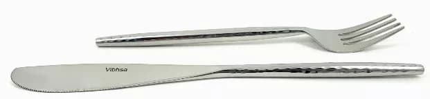 Vibhsa Stainless Steel Dinner Forks and Dinner Knives Set of 8 Pieces (Hammered, Silver Glossy)