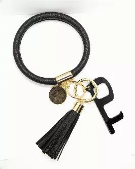 LV Again - Black Contactless Bangle Keychain With LV Charm