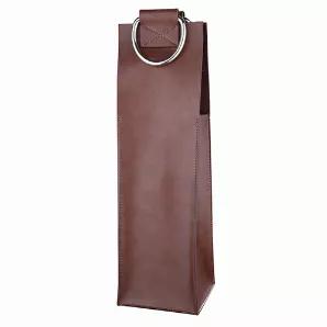 Brown Faux Leather Single-Bottle Wine Tote By Viski