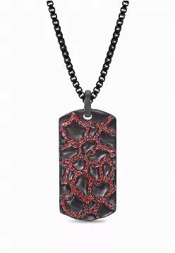 Fiery Ascent Black Rhodium Plated Sterling Silver Textured Tag with Garnets