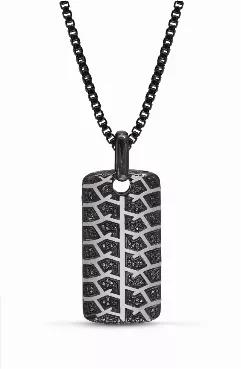 Born Drifter Black Rhodium Plated Sterling Silver Tire Tread Black Diamond Tag
