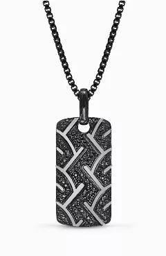 American Muscle Black Rhodium Plated Sterling Silver Tire Tread Black Diamond Tag