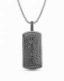 Fossil Agate Stone Tag in Black Rhodium Plated Sterling Silver