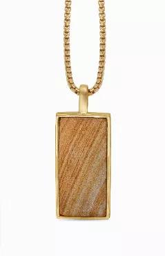 Wood Jasper Stone Tag in 14K Yellow Gold Plated Sterling Silver