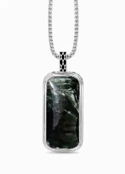 Seraphinite Stone Tag in Black Rhodium Plated Sterling Silver