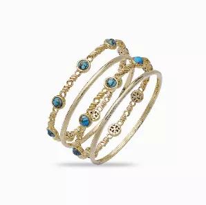 Sunshine & Sea Turquoise Stackable Bangles in 14K Yellow Gold Plated Sterling Silver