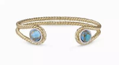 Glory of the Sun Turquoise & Diamond Cuff in 14K Yellow Gold Plated Sterling Silver