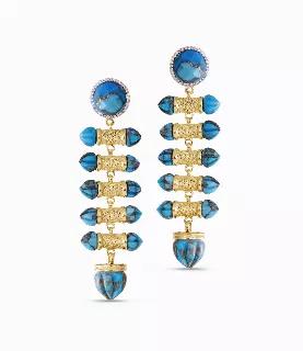 Twisted Rays Turquoise & Diamond Dangle Earrings in 14K Yellow Gold Plated Sterling Silver