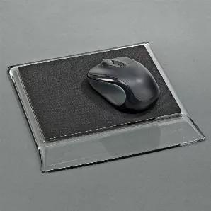 Our clear, acrylic mouse pad measures 7.25" x 7.25" x .5". The mouse pad area is done in a black color. The front of the mouse pad has an area that measures 7.25" x 1.75" that is a perfect space to add your message. This mouse pad makes a great corporate gift. White Gift Box.