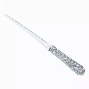 This letter opener is 9" long overall and features the Glitter Galore look of acrylic covered crystals encased on bright, non-tarnishing, silver-colored metal. A great business or personal gift for someone who will appreciate that sparkle with every letter they open. White gift box.