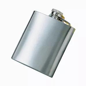 Our Stainless steel flask holds 8oz and at only 5" h it fits perfectly in your pocket or purse. The brushed, non-tarnish, silver finish adds to the stylish look of this flask for either men or women. May be personalized. The hinged top ensures that the cap will never go missing. Perfect size for pocket or purse. Gift Boxed.