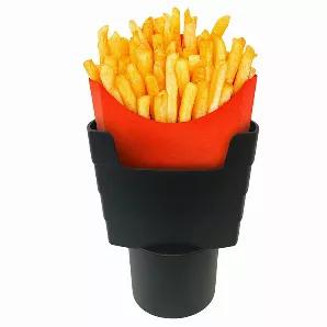 <p>Fast food lovers rejoice! Now you can securely hold your fries while you drive and eat on the go. The car fry holder fits standard automotive cup holders, and is dishwasher-safe, making it super convenient for yourself or a needy friend. Between snacks you can use your fry holder to hold your cell phone, a wallet, your kids juice box, or other items that just don't fit well into a round drink holder. </p> <ul> <li>Fits easily into standard cup holder</li> <li>Dishwasher safe easy to clean</li