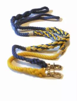 <meta charset="utf-8"><p>Hand Dyed Blue with Yellow Weave Rope Dog Leash in size 3/8 inch.</p><p>You can contact me to customise this leash if you'd prefer the colours to be switched or half the leash blue and half yellow as shown for one of the leashes in the image.<br><br><span>**Every purchase we donate 5 pounds of food to a non-profit animal shelter/rescue. Orders more than $75 and we donate 8 pounds of food and paw cream and a rope toy to the shelter.**</span><br><br><span>Our traffic leads