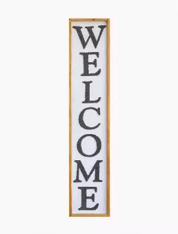 Welcome your guest in a warm and comfortable way with this Vertical Kinted Yarn Wecome Wood Frame Wall Sign.<br> It will add a unique touch to your home Decor.<br> <br> - Measures 47-1/4"H x 9-3/8"W x 1-1/8"D - Large enough to make an eye-catching sight;<br> - Weight:3.26 lbs<br> - Made of real wood frame, yarn letters, fabric background and MDF backer.<br> - A keyhole on back makes for simple hanging on any wall.<br> - Beautifully crafted from top quality wood frame to ensure durability that la